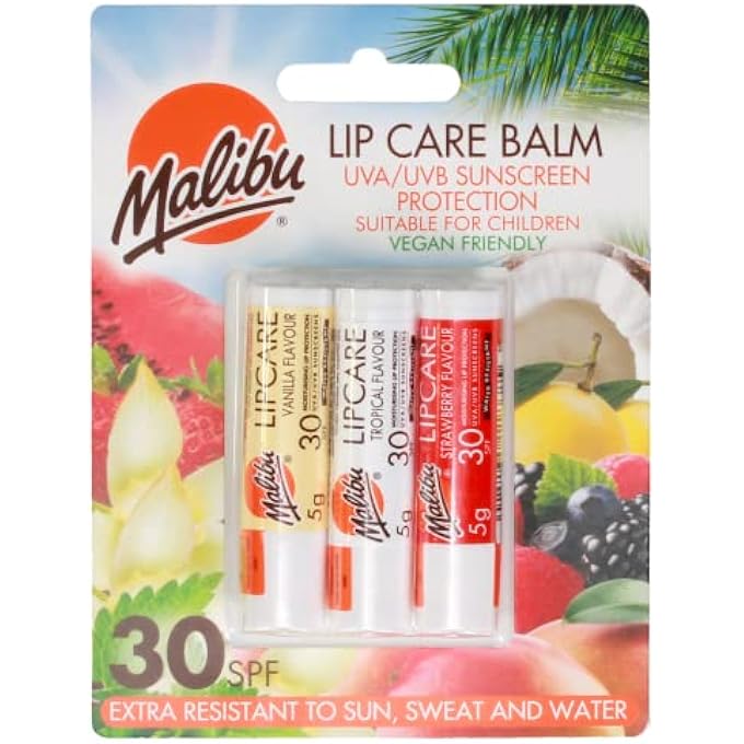 Malibu LIP CARE BALM, VANILLA, TROPICAL, STRAWBERRY, SPF30 - Image 1